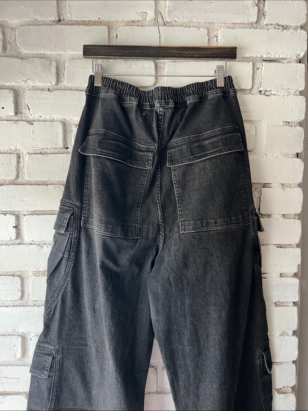 RICK OWENS Men's Black Cargo Work Pants with Drawstring Waist anime wide leg - Picture 5 of 14